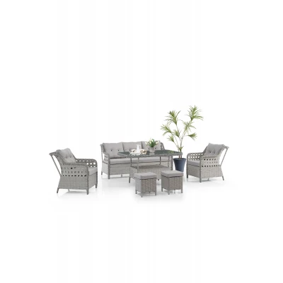 [EVDEMO-1832] Deniz Rattan Puflu Bahçe Balkon Takımı 3+1+1 Gri
