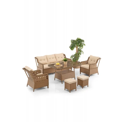 [EVDEMO-1833] Deniz Rattan Puflu Bahçe Balkon Takımı 3+1+1 Kahve