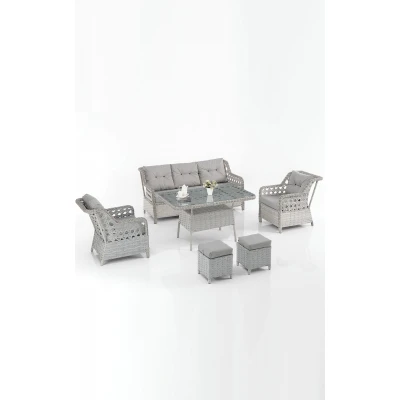 [EVDEMO-1776] Eren Rattan Puflu Bahçe Balkon Takımı 3+1+1 Gri