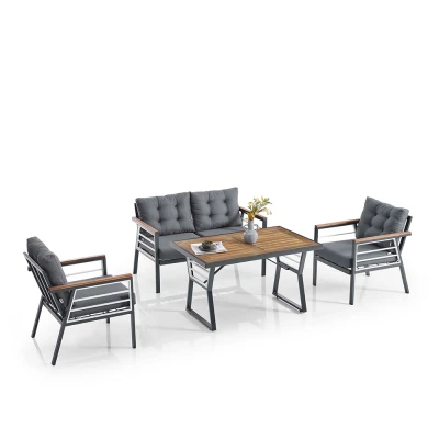 [EVDEMO-1856] Lara Metal Bahçe Balkon Takımı 2+1+1+Ahşap Masa Antrasit