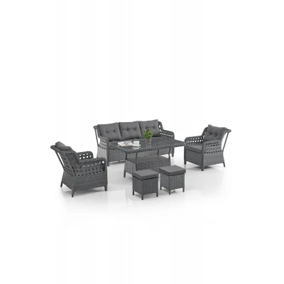 [EVDEMO-1831] Deniz Rattan Puflu Bahçe Balkon Takımı 3+1+1 Antrasit