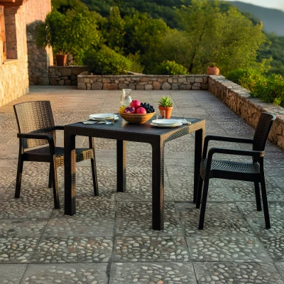 [EVDEMO-2133] King 2 Kişilik Rattan Masa Sandalye Takımı Kahve