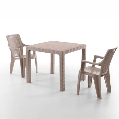 [EVDEMO-2128] Efes 2 Kişilik Rattan Masa Sandalye Takımı Cappuccino