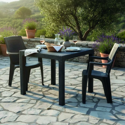 Efes 2 Kişilik Rattan Masa Sandalye Takımı Siyah