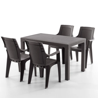 [EVDEMO-2103] Efes 4 Kişilik Rattan Masa Sandalye Takımı Kahve