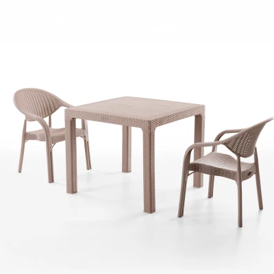 [EVDEMO-2131] Bamboo 2 Kişilik Rattan Masa Sandalye Takımı Cappuccino