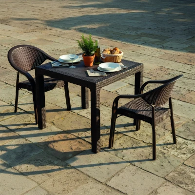 [EVDEMO-2130] Bamboo 2 Kişilik Rattan Masa Sandalye Takımı Kahve