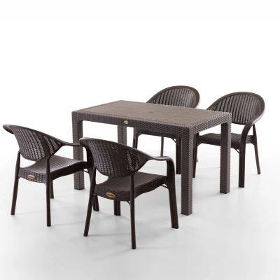 Bamboo 4 Kişilik Rattan Masa Sandalye Takımı Kahve