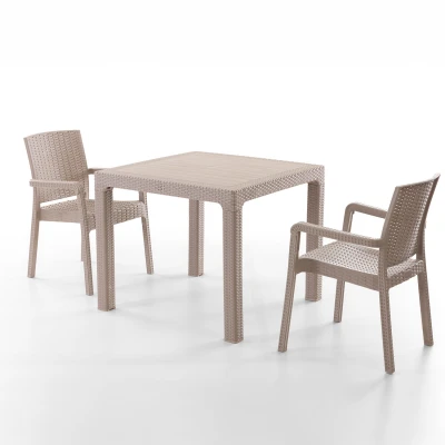 [EVDEMO-2134] King 2 Kişilik Rattan Masa Sandalye Takımı Cappuccino