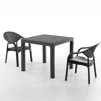 Bamboo 2 Kişilik Rattan Masa Sandalye Takımı Siyah