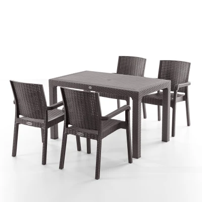 [EVDEMO-2109] King 4 Kişilik Rattan Masa Sandalye Takımı Kahve