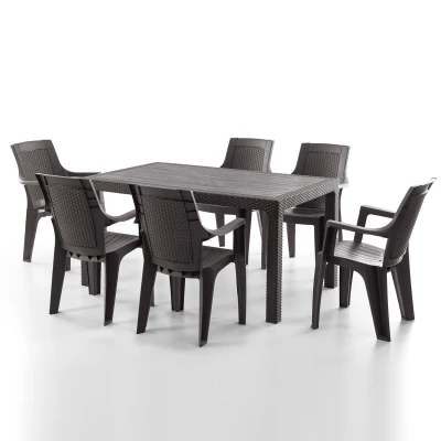 [EVDEMO-2115] Efes 6 Kişilik Rattan Masa Sandalye Takımı Kahve