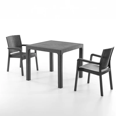 King 2 Kişilik Rattan Masa Sandalye Takımı Siyah