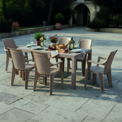 [EVDEMO-2116] Efes 6 Kişilik Rattan Masa Sandalye Takımı Cappuccino