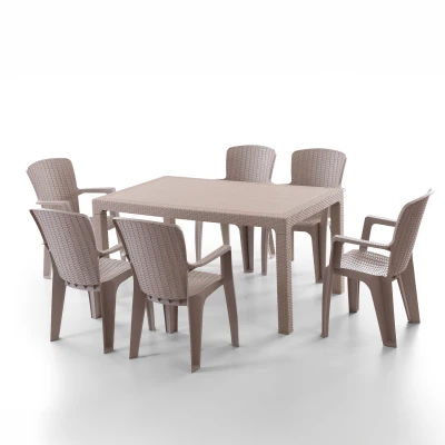 Side 6 Kişilik Rattan Masa Sandalye Takımı Cappuccino