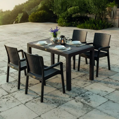 King 4 Kişilik Rattan Masa Sandalye Takımı Siyah