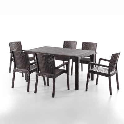 King 6 Kişilik Rattan Masa Sandalye Takımı Kahve