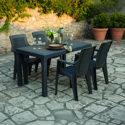 Efes 4 Kişilik Rattan Masa Sandalye Takımı Siyah