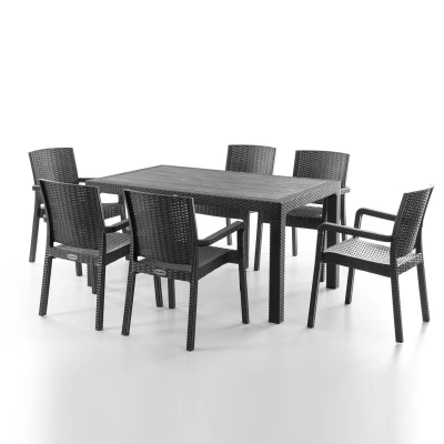 [EVDEMO-2120] King 6 Kişilik Rattan Masa Sandalye Takımı Siyah
