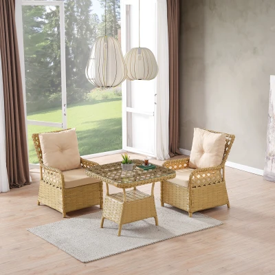 [EVDEMO-2335] Duru 2 Kişilik Rattan Bahçe Balkon Mutfak Masa Takımı Cappuccino