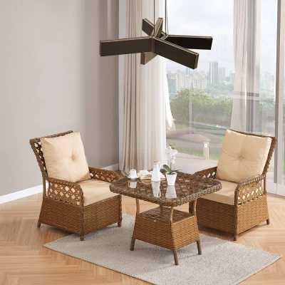 Duru 2 Kişilik Rattan Bahçe Balkon Mutfak Masa Takımı Kahve