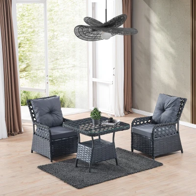 [EVDEMO-2333] Duru 2 Kişilik Rattan Bahçe Balkon Mutfak Masa Takımı Antrasit