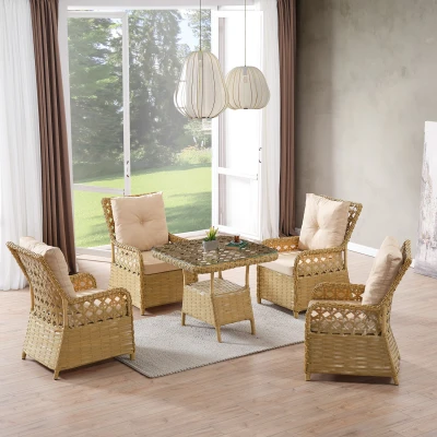 Duru 4 Kişilik Rattan Bahçe Balkon Mutfak Masa Takımı Cappuccino