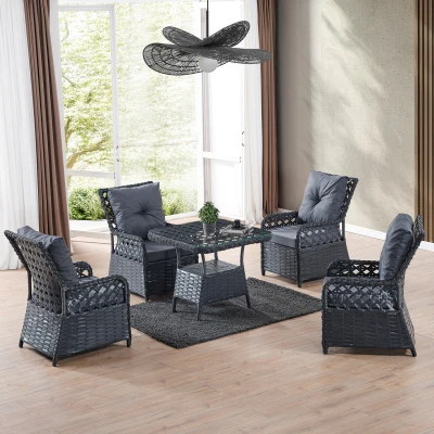 [EVDEMO-2329] Duru 4 Kişilik Rattan Bahçe Balkon Mutfak Masa Takımı Antrasit