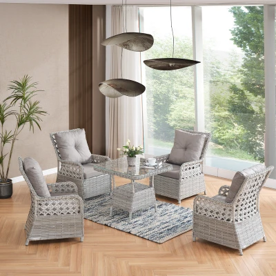 [EVDEMO-2328] Duru 4 Kişilik Rattan Bahçe Balkon Mutfak Masa Takımı Gri