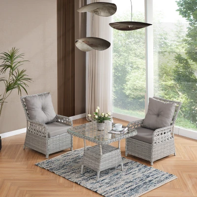 [EVDEMO-2332] Duru 2 Kişilik Rattan Bahçe Balkon Mutfak Masa Takımı Gri