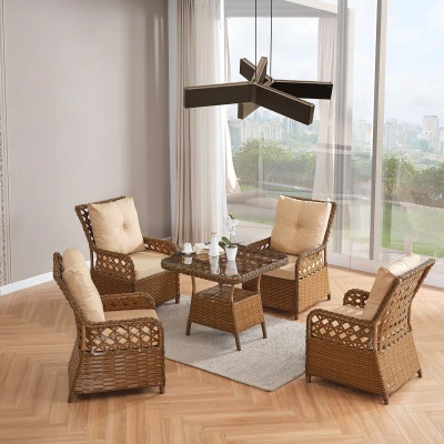 [EVDEMO-2330] Duru 4 Kişilik Rattan Bahçe Balkon Mutfak Masa Takımı Kahve