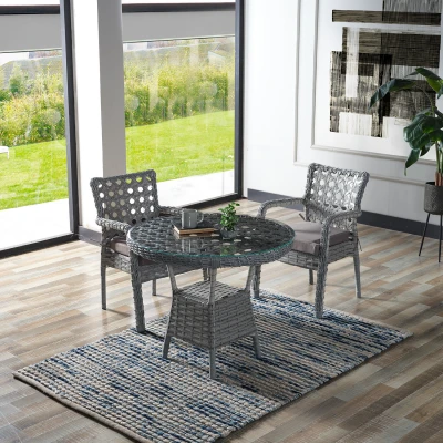 [EVDEMO-2231] Ayaz 2 Kişilik Rattan Bahçe Balkon Mutfak Masa Takımı Açık Gri