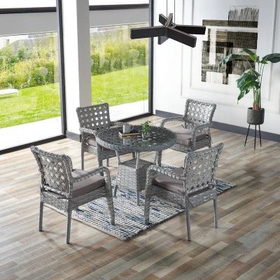 Ayaz 4 Kişilik Rattan Bahçe Balkon Mutfak Masa Takımı Açık Gri