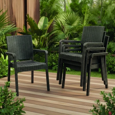 King 4'lü Rattan Sandalye Kahve