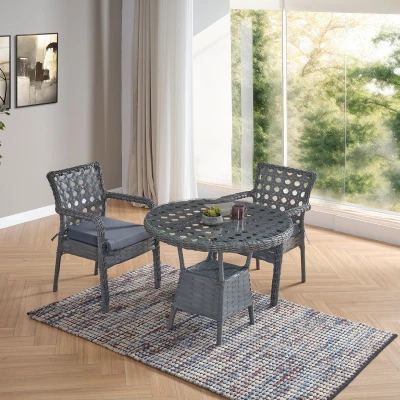 [EVDEMO-2230] Ayaz 2 Kişilik Rattan Bahçe Balkon Mutfak Masa Takımı Gri