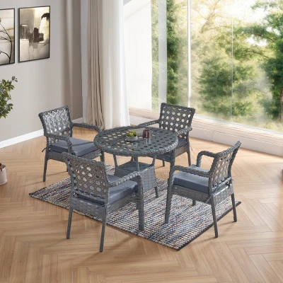 [EVDEMO-2226] Ayaz 4 Kişilik Rattan Bahçe Balkon Mutfak Masa Takımı Gri