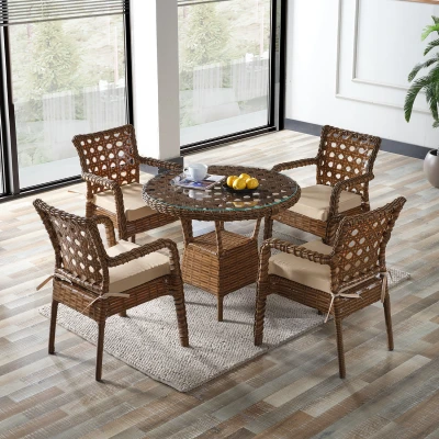 [EVDEMO-2228] Ayaz 4 Kişilik Rattan Bahçe Balkon Mutfak Masa Takımı Kahve