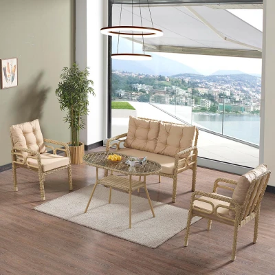[EVDEMO-1913] Rio Rattan Bahçe Balkon Oturma Takımı 2+1+1+Camlı Masa Cappuccino