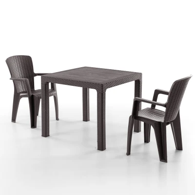 [EVDEMO-2124] Side 2 Kişilik Rattan Masa Sandalye Takımı Kahve