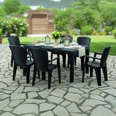 [EVDEMO-2111] Side 6 Kişilik Rattan Masa Sandalye Takımı Siyah