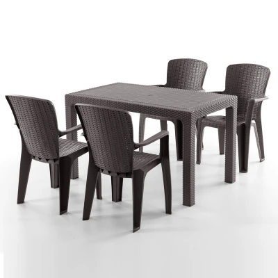 [EVDEMO-2100] Side 4 Kişilik Rattan Masa Sandalye Takımı Kahve