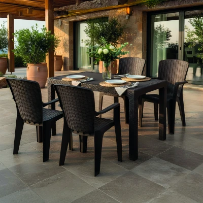 [EVDEMO-2099] Side 4 Kişilik Rattan Masa Sandalye Takımı Siyah