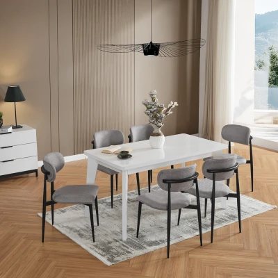 [EVDEMO-2223] Polo 6 Kişilik Mutfak Yemek Masası Takımı Gri