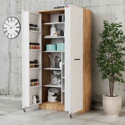 [EVDEMO-1884] Art 2 Kapaklı Erzak Kiler Dolabı Mutfak Atlantik Çam Beyaz