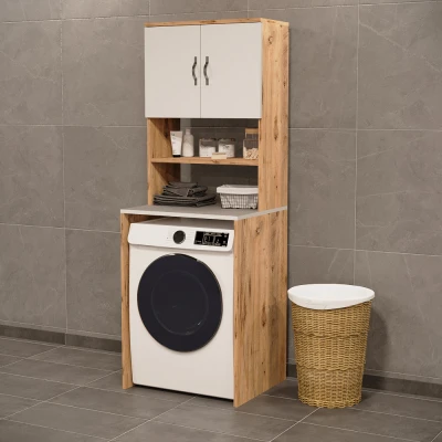 [EVDEMO-1936] Çamaşır Makinesi Üstü Banyo Dolabı Rafı Atlantik Çam