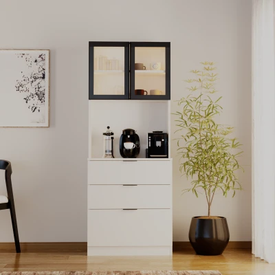 [EVDEMO-2319] Sierra Temperli Cam Kapaklı Ledli Kahve Köşesi Mutfak Kiler Dolabı Beyaz