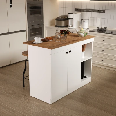 [EVDEMO-1977] Yıldız Mutfak Adası Çok Amaçlı Dolap Masa Beyaz Atlantik Çam